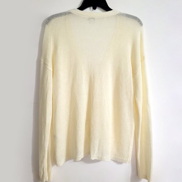 J Jill Womens Linen Blend Button Up Cardigan Size L Missy Ivory Cottagecore - Picture 2 of 10